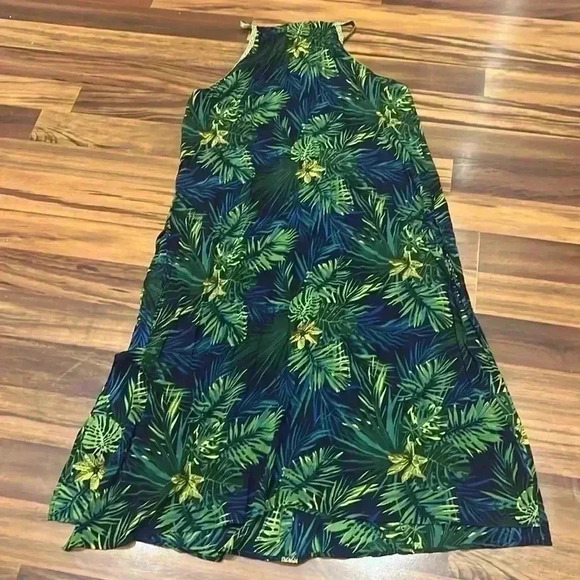 America & Beyond Green Tropical Palm Print Maxi Dress Large - Picture 5 of 8